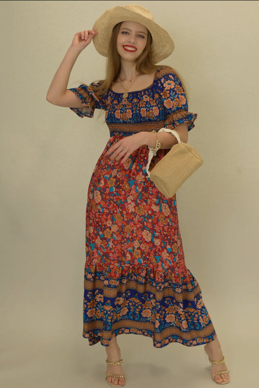 Ava Bohemian Puff Sleeve Dress