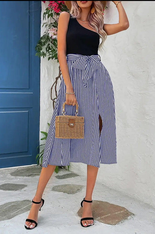 Sammy stripe midi navy dress