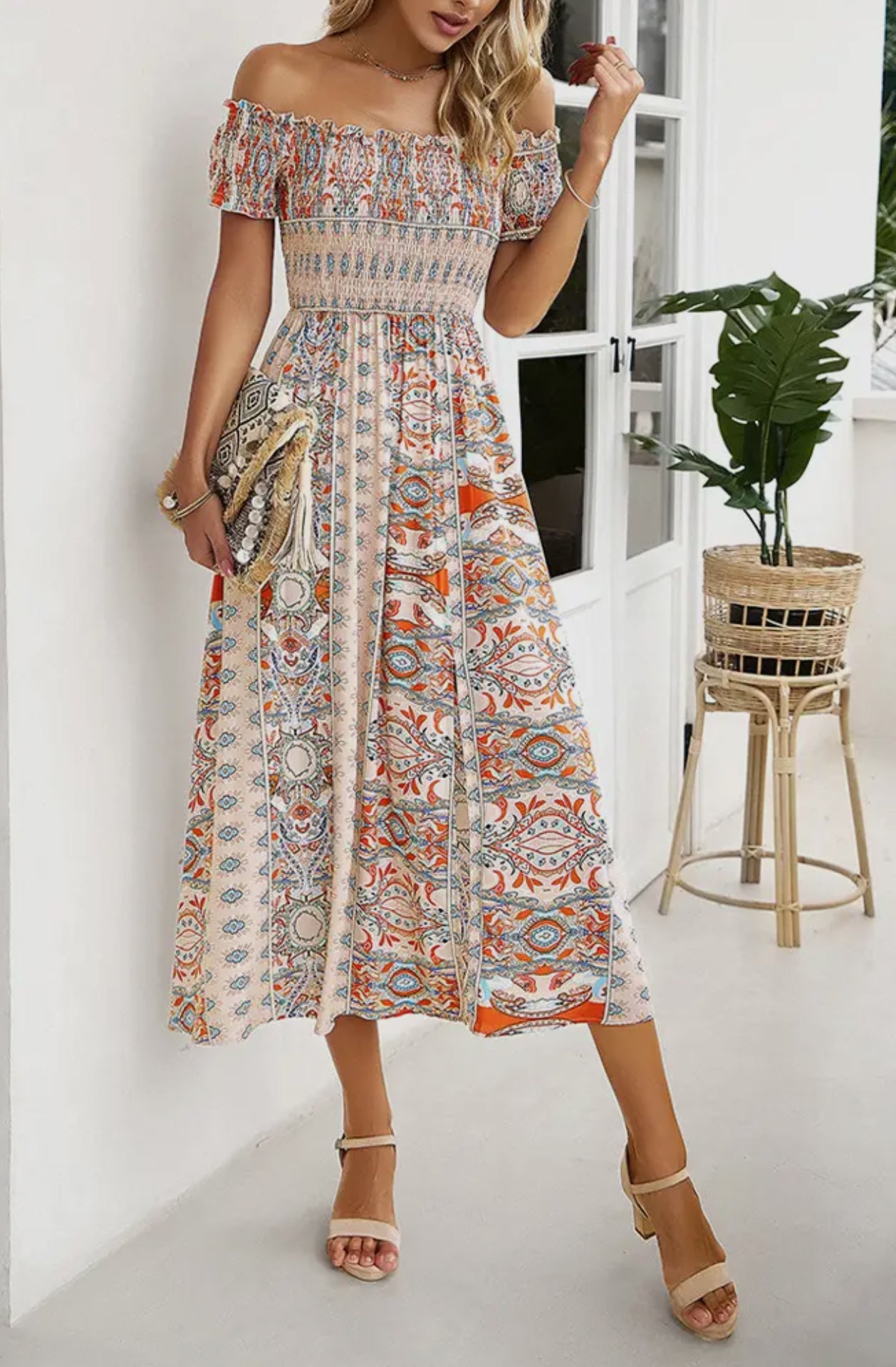 Rita boho apricot floral